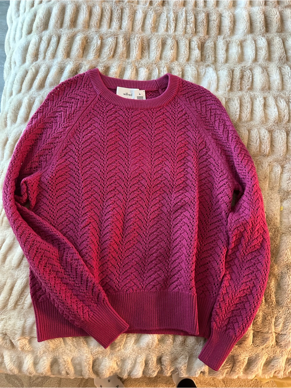 Wilfred Raspberry Open-Knit Crewneck Sweater
